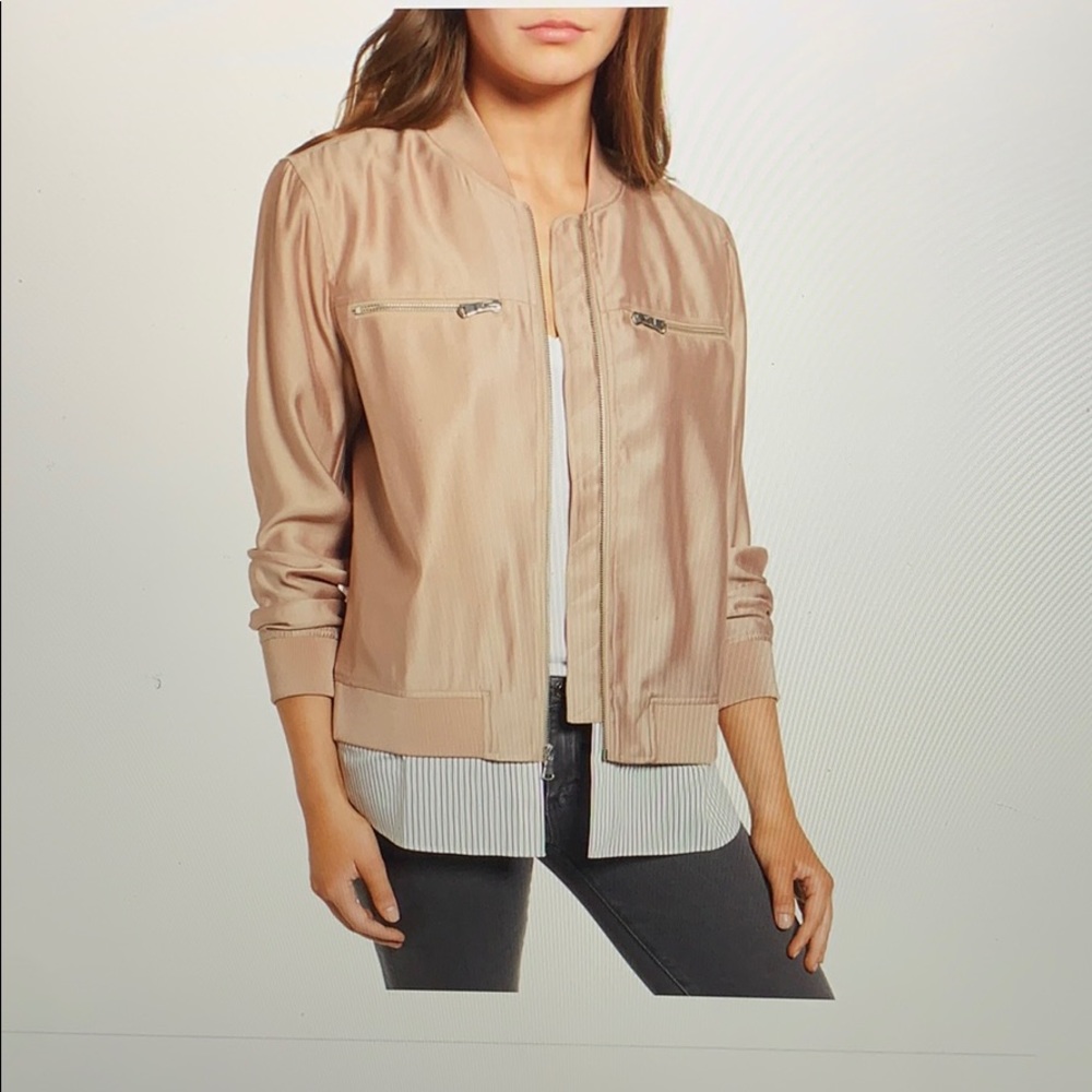 Layered bomber jacket.